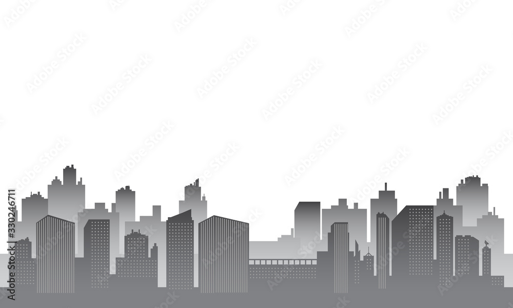 City silhouette with white gray color gradient.