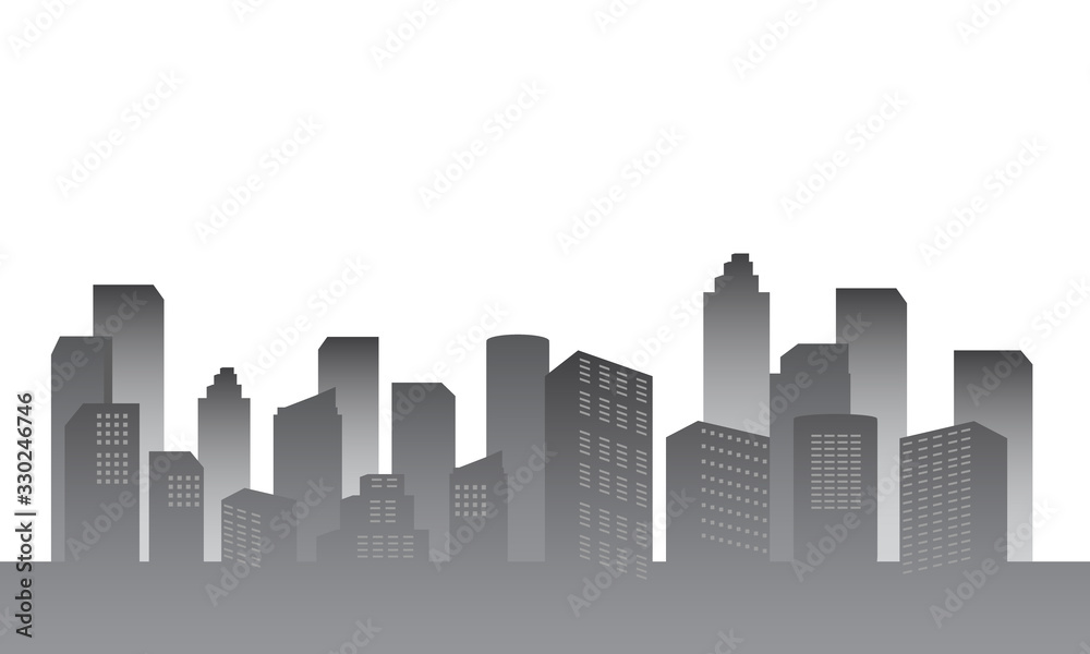 City silhouette with white gray color gradient.