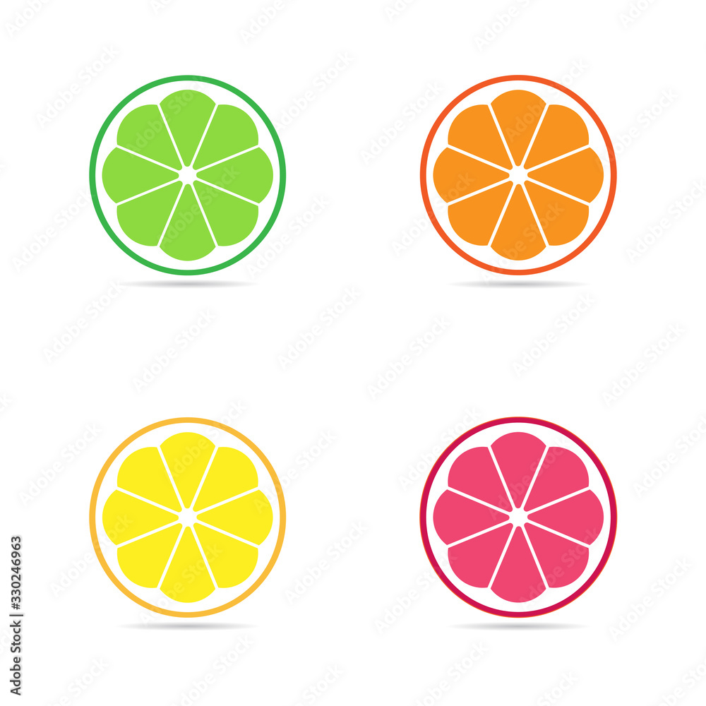 Flat icon citrus fruit collection set.Orange ,lime ,lemon and grapefruit isolated on white background.Design for clipart. Flat icon citrus fruit collection set.Orange ,lime ,lemon and grapefruit isolated on white background.Design for clipart.