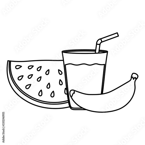 fresh watermelon fruit and banana with juice