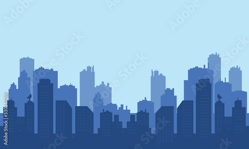 City panorama with beautiful blue sky gradient.