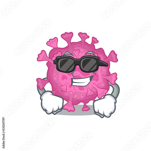 Super cool corona virus organic mascot character wearing black glasses