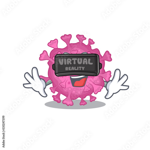 A picture of corona virus organic character with Virtual reality headset