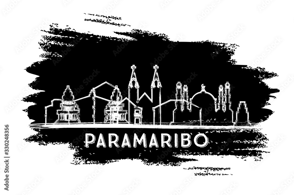 Paramaribo Suriname City Skyline Silhouette. Hand Drawn Sketch.