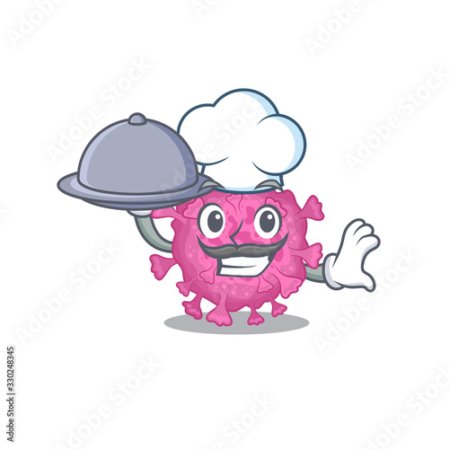 Corona virus organic as a chef cartoon character with food on tray © kongvector