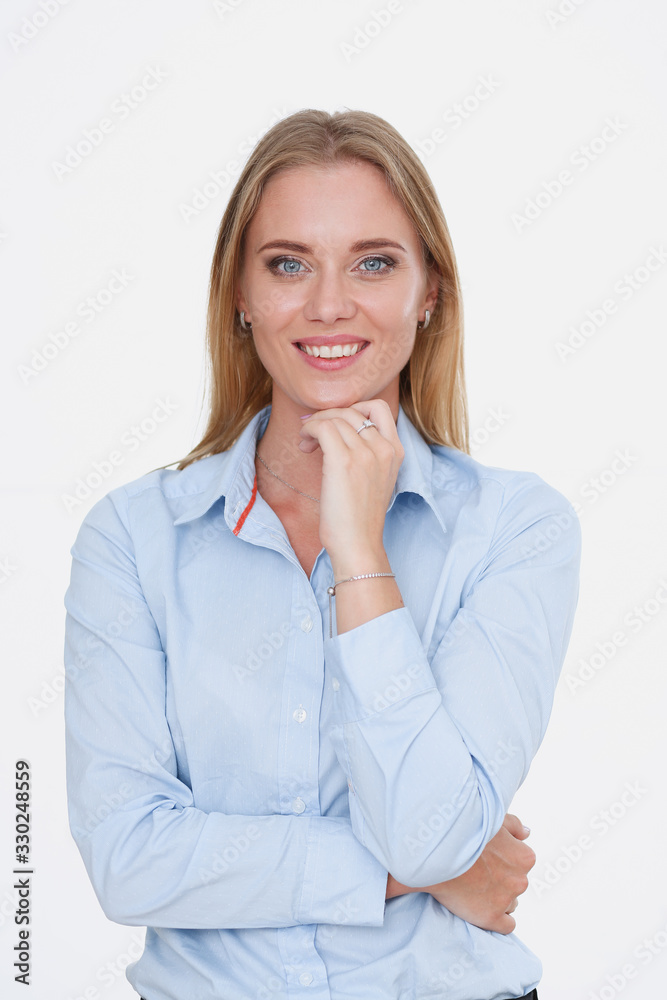 Blonde business woman portrait on a white background Blonde business woman portrait on a white background