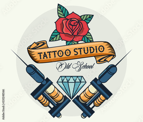 tattoo studio machines with rose image artistic