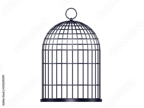 3d illustration. Metal birdcage isolated on white background.