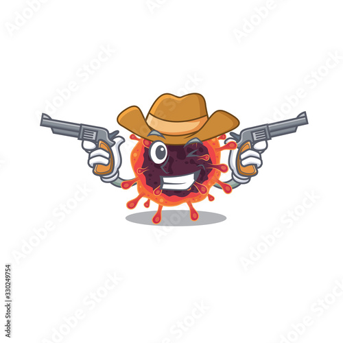 Funny corona virus zone as a cowboy cartoon character holding guns