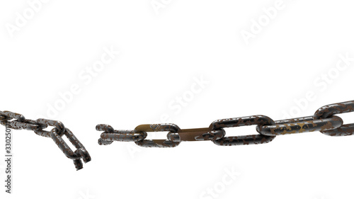 3d rendering of iron chain broken isolated with white