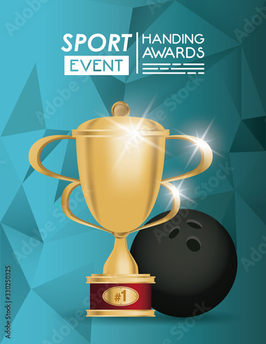 bowling sport ball and trophy