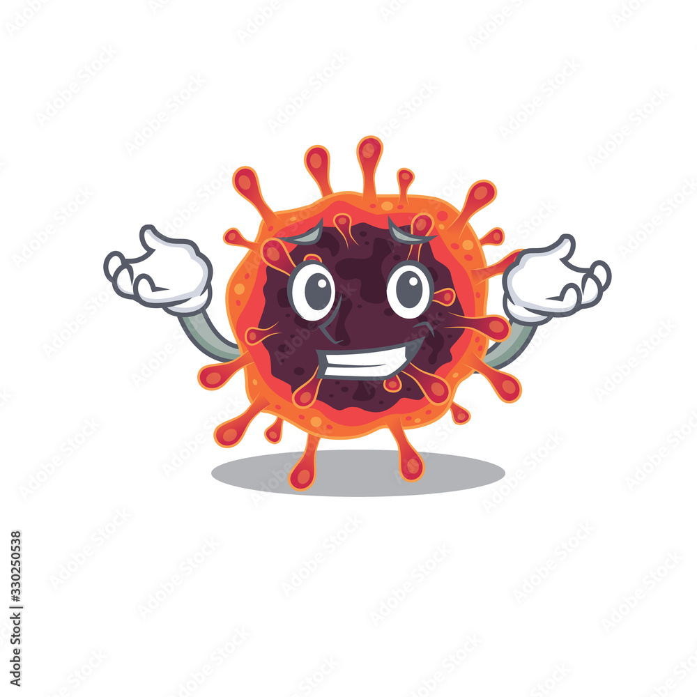 Happy face of corona virus zone mascot cartoon style