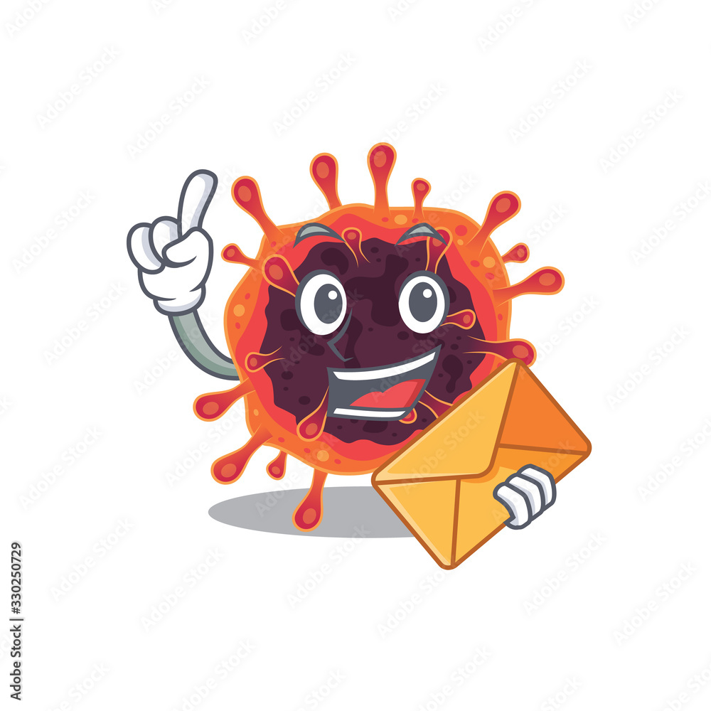 Cute face corona virus zone mascot design with envelope