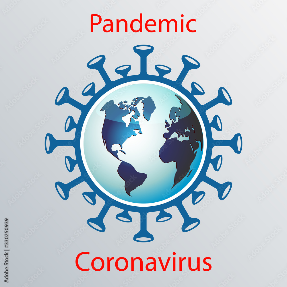 Blue coronavirus icon with globe. Asian flu emblem. Design element