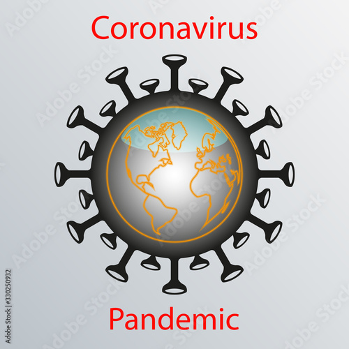 Black coronavirus icon with globe. Asian flu emblem. Design element