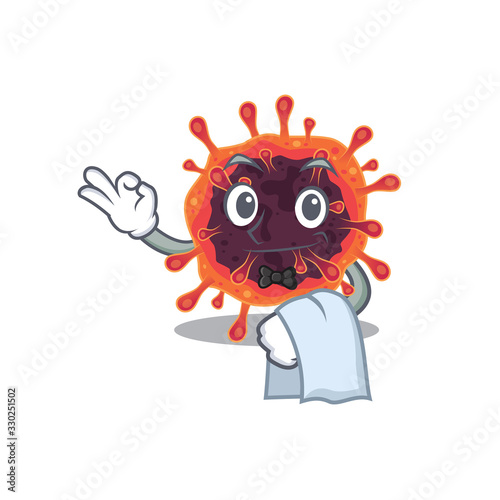 A design of corona virus zone cartoon character working as waiter