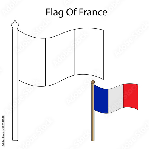Vector illustration of the national flag of France. Coloring pages for children and adults. Isolated background. Idea for educational literature, illustration for web design, sticker. Symbol of the st