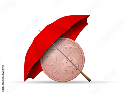 Five euro cent under umbrella