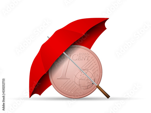 One euro cent under umbrella