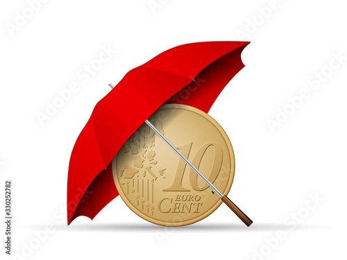 Ten euro cent under umbrella