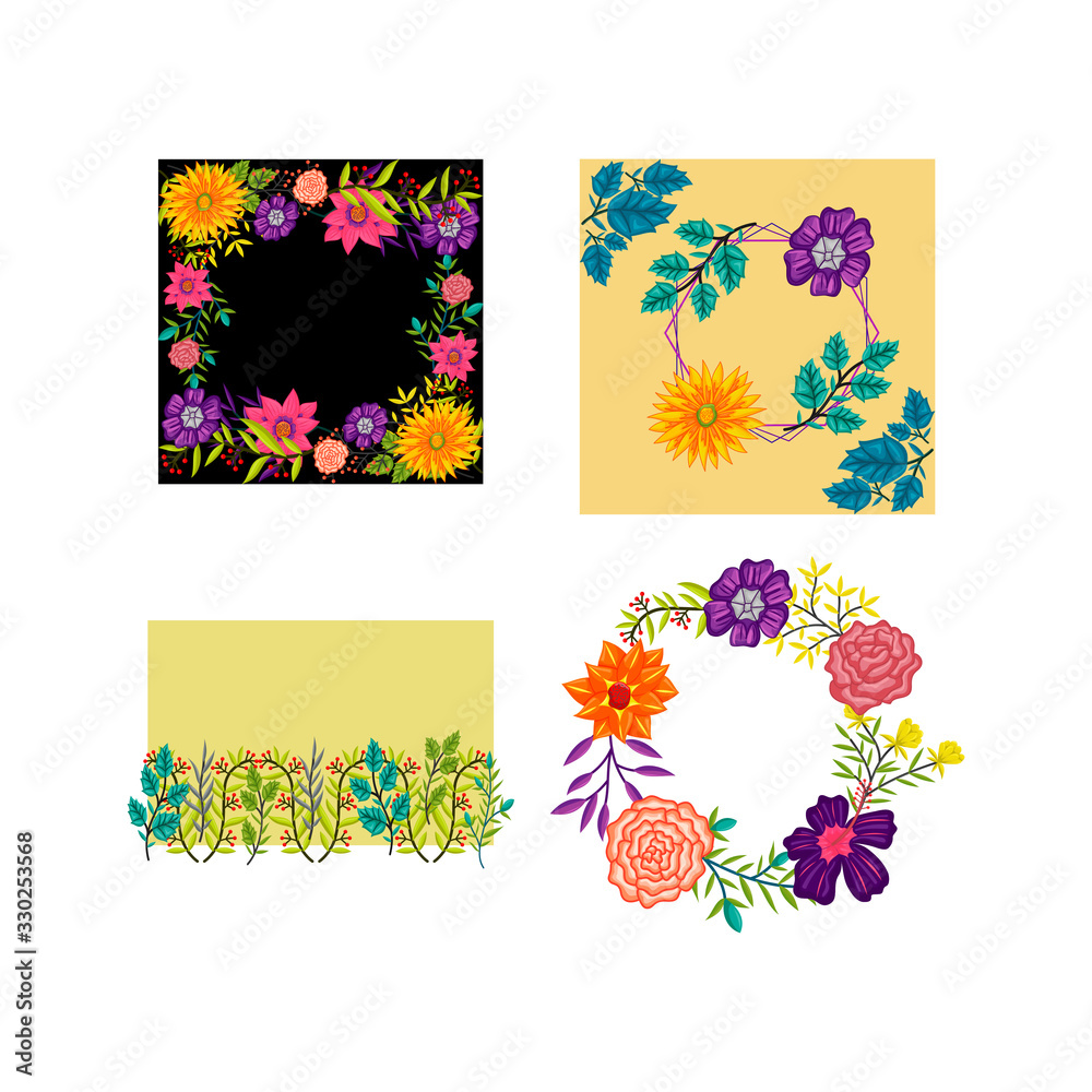 Vector frame Flowers Colors Blank Brochure Template Set