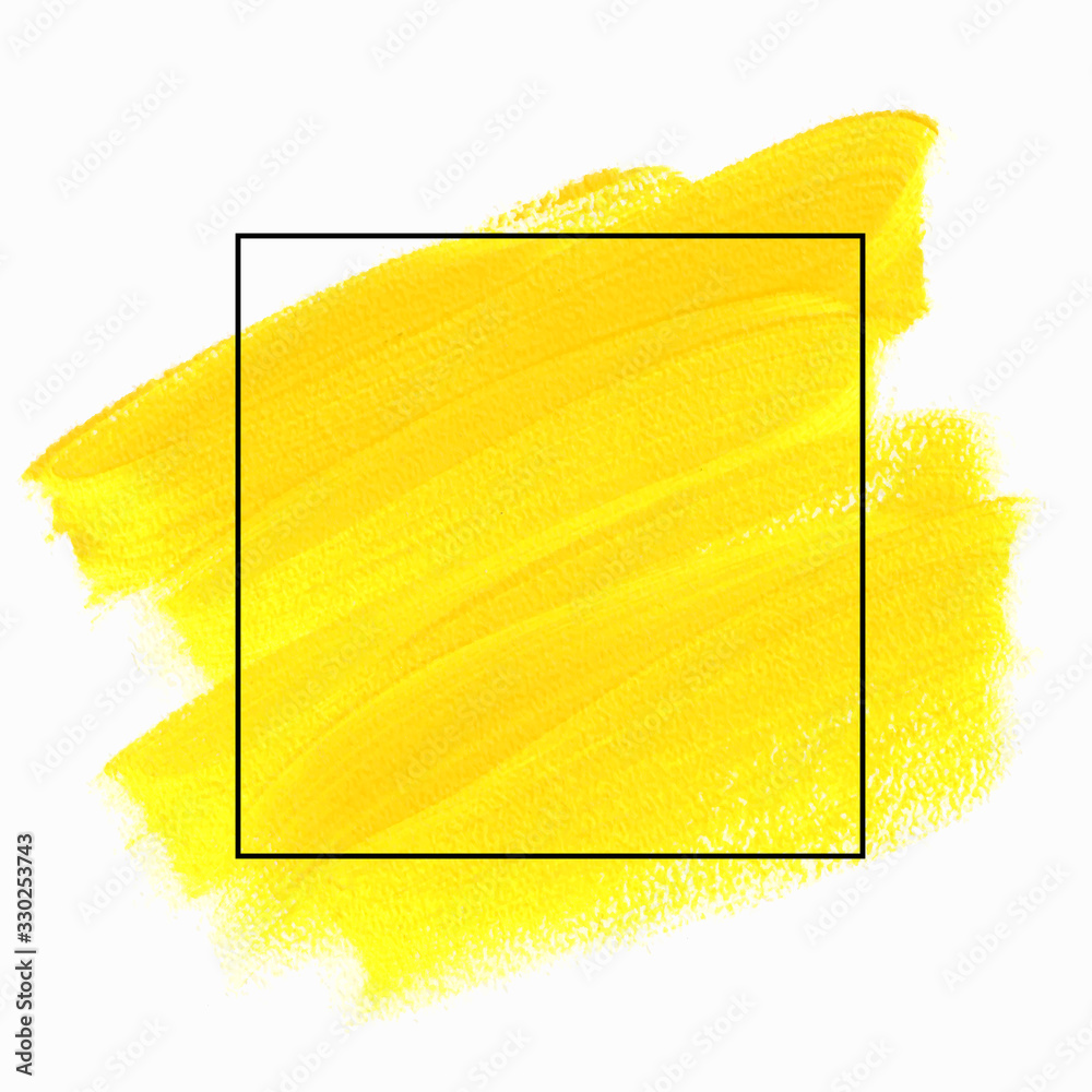 Art yellow paint abstract background. Brush stroke texture design poster vector over square frame. Perfect watercolor design for headline, logo and sale banner.