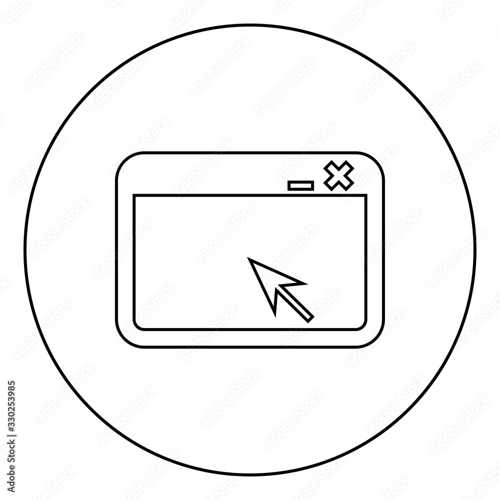 Window application with arrow Browser concept web page icon in circle round outline black color vector illustration flat style image Window application with arrow Browser concept web page icon in circle round outline black color vector illustration flat style image