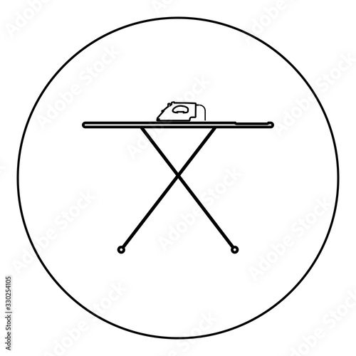 Ironing board with iron icon in circle round outline black color vector illustration flat style image