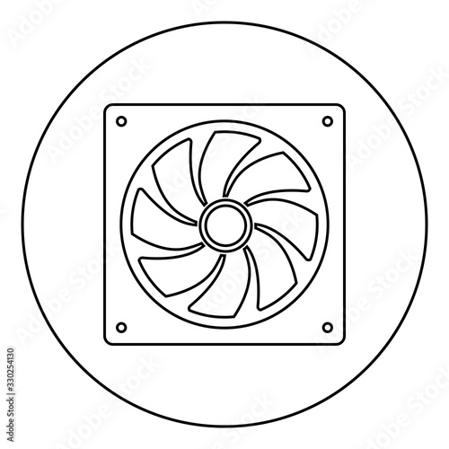 Fan for computer processor Cooler CPU cooling system Ventilator icon in circle round outline black color vector illustration flat style image