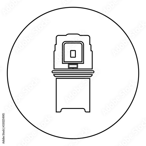 Electoral voting machine Electronic EVM Election equipment VVPAT icon in circle round outline black color vector illustration flat style image
