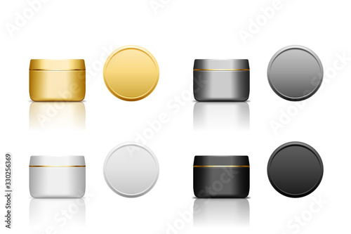 Set of realistic plastic cosmetic jar for cream, scrub, gel or powder