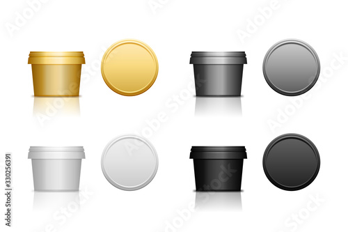 Set of realistic plastic cosmetic jar for body of face cream, scrub