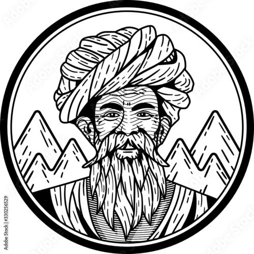 Vector Logo Oldman. Retro Illustration Logo in Engraving Style