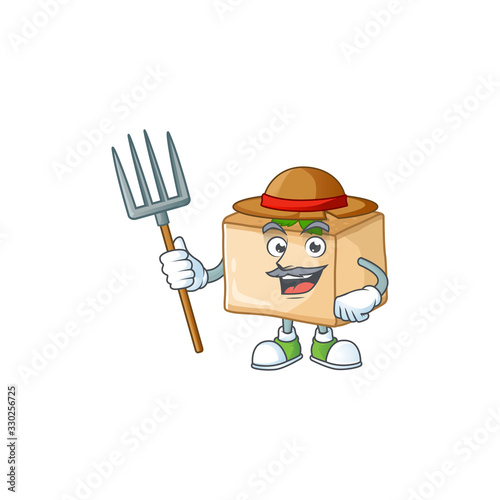 Basbousa in Farmer mascot design with hat and pitchfork