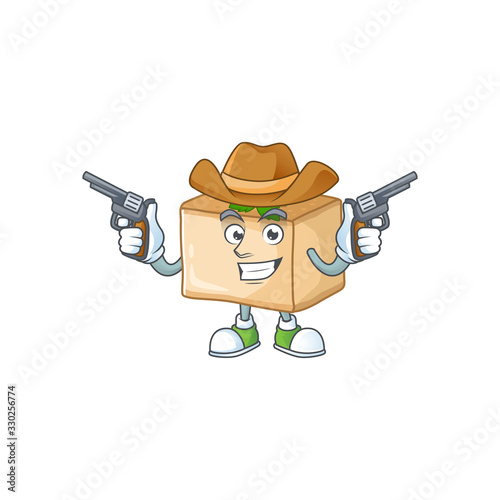 Cool cowboy cartoon design of basbousa holding guns