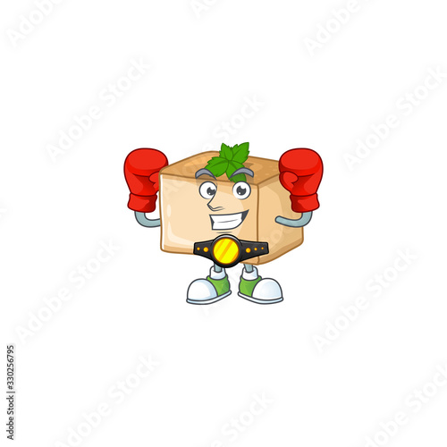A sporty boxing of basbousa mascot design style