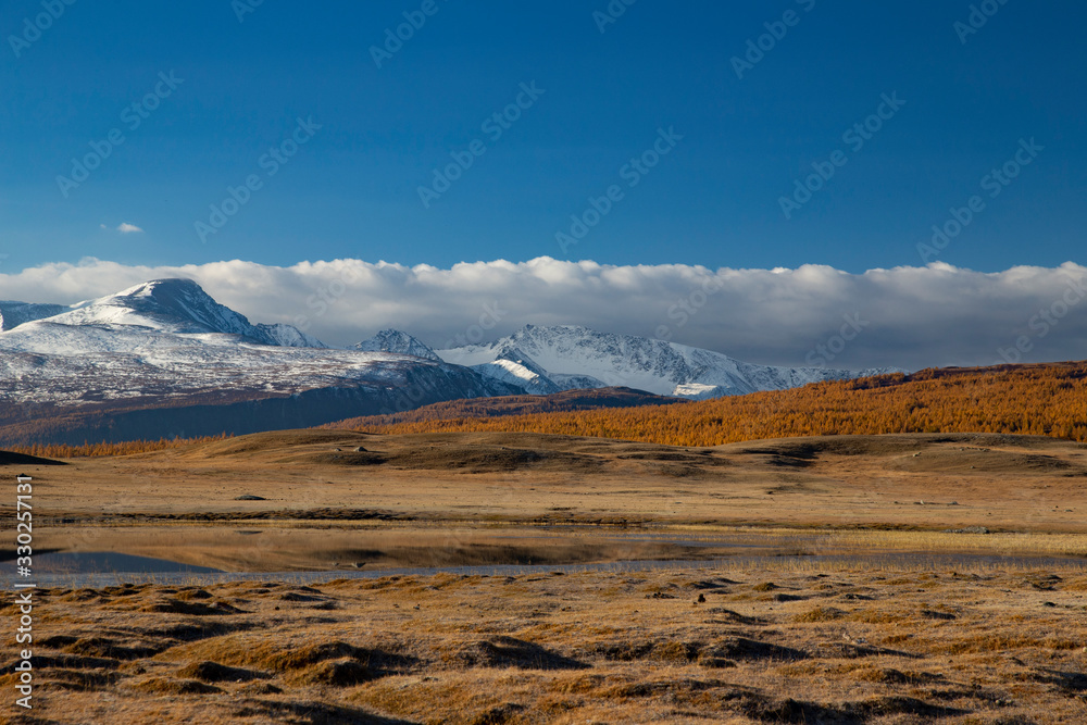 The snowy mountains of Mongolia. 
