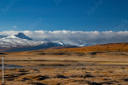 The snowy mountains of Mongolia. 