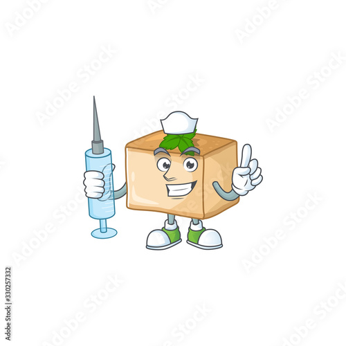 A pleasant nurse of basbousa mascot design style using syringe