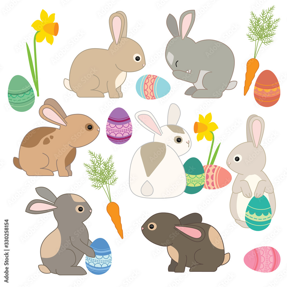 Naklejka premium Easter Bunnies, Rabbits and Eggs