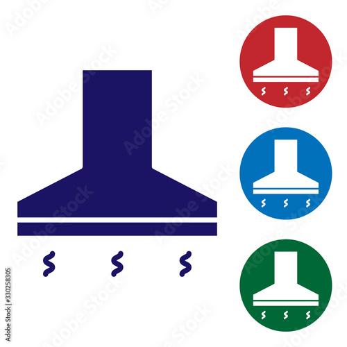 Blue Kitchen extractor fan icon isolated on white background. Cooker hood. Kitchen exhaust. Household appliance. Set color icons in circle buttons. Vector Illustration