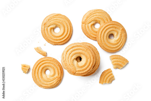 Butter cookies isolated on white background.
