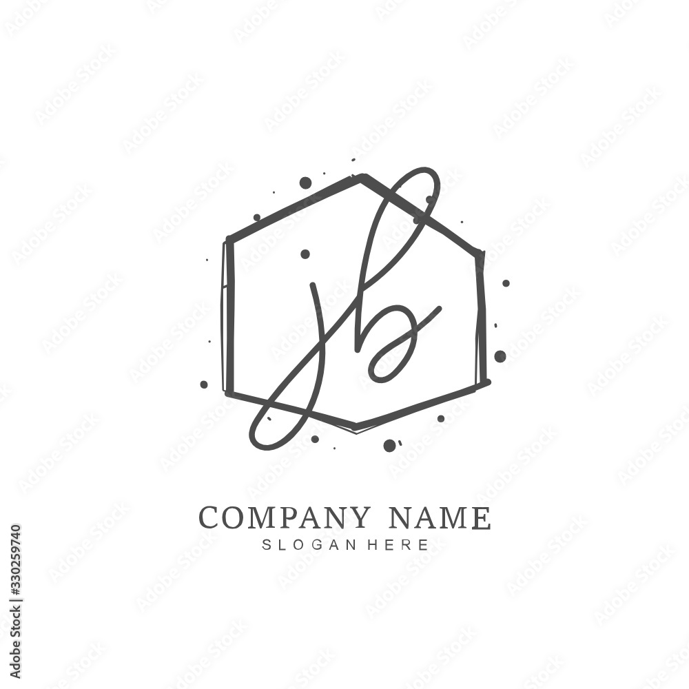  Handwritten initial letter J B JB for identity and logo. Vector logo template with handwriting and signature style.