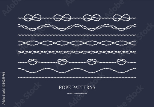 Set of nautical rope seamless patterns. Yacht style design. Vintage decorative elements. Template for prints, cards, fabrics, covers, flyers, menus, banners, posters and placard. Vector illustration. photo