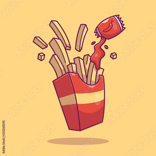 French Fries Vector Icon Illustration. Fast Food Collection. Food Icon Concept White Isolated. Flat Cartoon Style Suitable for Web Landing Page, Banner, Sticker, Background