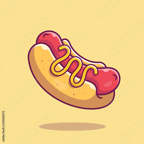 Hot Dog Vector Icon Illustration. Fast Food Collection. Food Icon Concept White Isolated. Flat Cartoon Style Suitable for Web Landing Page, Banner, Sticker, Background