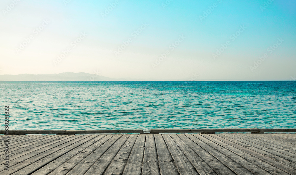 Fototapeta premium summer pier of free space and landscape of ocean 