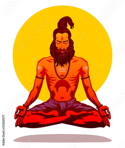 Sadhu in yoga pose vector illustration photo