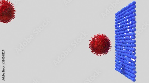 Coronavirus COVID-19 virus protection animation. Virus pandemic alert across the world. Vitamins hit back virus attack on human body. Cure from viruses is healthy lifestyle