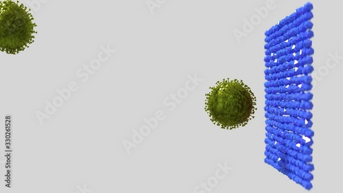 Coronavirus COVID-19 virus protection animation. Virus pandemic situation in Europe and China. Vitamin wall protects virus spread. Medicine solution to stop virus